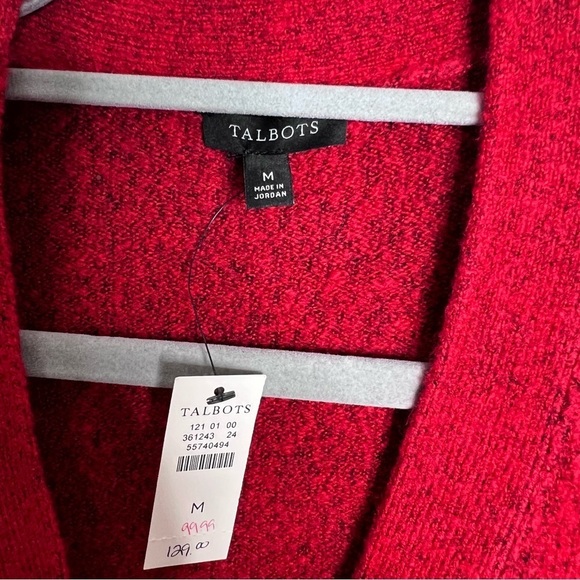 Talbots Cardigan Women Medium sweater Button Up V Neck Red Rhinestone Buttons B3 - Picture 2 of 8